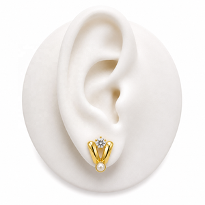 Solid Gold Heart <b>Stud</b> <b>Earrings</b> with Round CZ and Freshwater Pearl for Women <b>Fine</b> Jewelry Wholesale - Product Image 5
