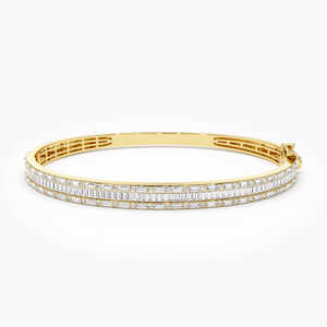 Full Stone High 14k Yellow and <b>White</b> <b>Gold</b> Baguette and Round Cut Lab Grown Diamond Jewelry Fancy Designer Wear Diamond Bangles - Product Image 1