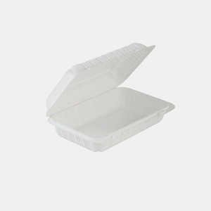 ProTakeOut [9 X 6] Lot de 200 (200/1) Contenants à emporter blancs à charnière avec compartiment unique et fermeture frontale, écologiques et durables en MFPP - Product Image 1