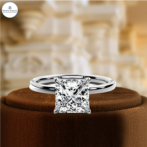 แหวนหมั้นเพชรทรงเจ้าหญิง 1 กะรัต ผลิตในห้องปฏิบัติการ ได้รับการรับรองจาก IGI แหวนแต่งงานทองคำ 14k สีเหลือง ประดับด้วยเพชรแบบซ่อน แหวนแทนใจ - Product Image 1