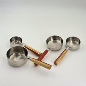 High Quality Stainless Steel with <b>Resin</b> & Wooden Handle with Mirror Polish Measuring Cups for Measure Powder <b>Liquid</b> - Product Image 4