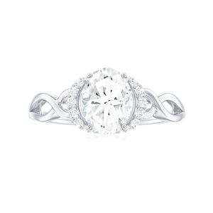 Oval Moissanite Solitaire Engagement Ring with Collar, <b>Infinity</b> Ring for Women, 925 Sterling Silver - Product Image 5