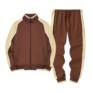 Survêtement unisexe à manches longues, avec fermeture éclair et cordon de serrage, en molleton de couleur marron uni de dernière qualité - Product Image 1