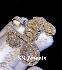 Pendentifs et breloques personnalisés pour homme en argent 925 avec moissanite et diamants glacés, style hip-hop, pendentif lettre pour fête - Product Image 3