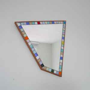 Vintage Asymmetrical Wall Hanging <b>Mirror</b> with Stone Mosaic Border - 1970s - Product Image 1