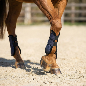 Protège-tendons de cheval bleu foncé à paillettes, coque protectrice, absorption des chocs, rembourrage doux de haute qualité, couleur personnalisable, tissu en maille - Product Image 2