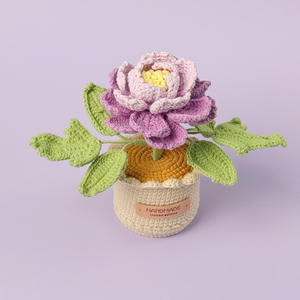 Crochet Cross-border Snow Peony Bonsai Hand-woven Styling Artificial Flower Pot Plant Home Office <b>Desk</b> Decoration - Product Image 6