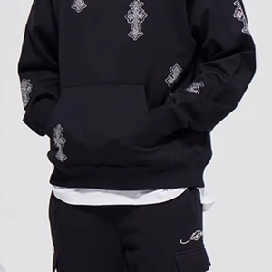 Custom <b>Men</b> Pull Over Rine-stone <b>Lined</b> 100% Cotton Hoodie Fashion Sport <b>Coat</b> Hip Hop Joggers Vintage 90s Street-wear - Product Image 4