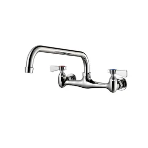 Commercial Brass Utility Sink Faucet For Restaurant Compartment 8" Center Adjustable 2 Handle Utility Wall Mount Kitchen Faucet