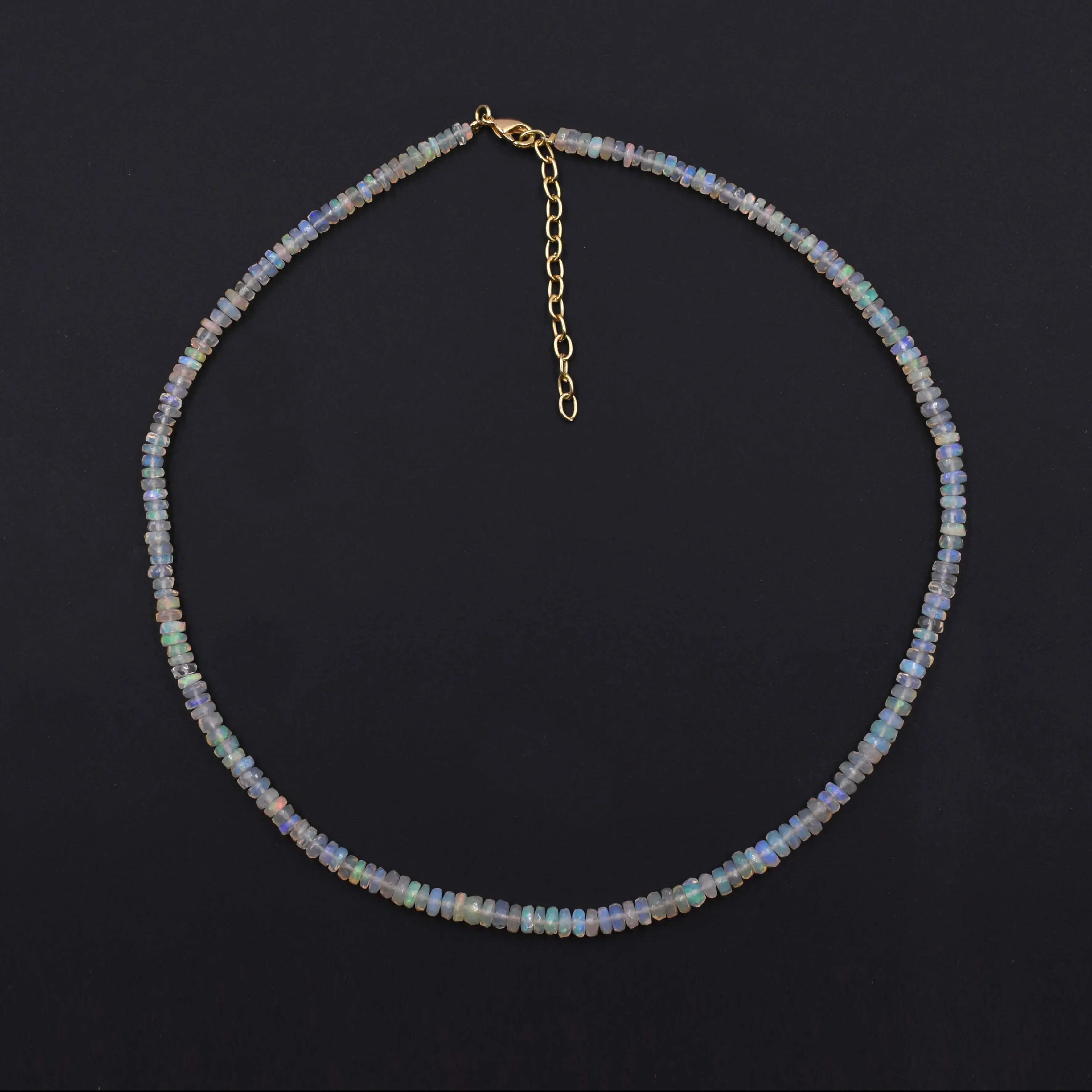 Ethiopian Opal 4 To 5 MM Faceted Rondelle Shape Sterling Silver Gold Plated Adjustable Handmade Beads Necklace