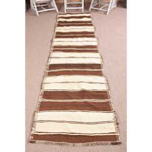 Vintage Turkish Runner Rug 2.8x11.3 ft, Kilim <b>Brown</b> <b>Wool</b> Rug - Product Image 1