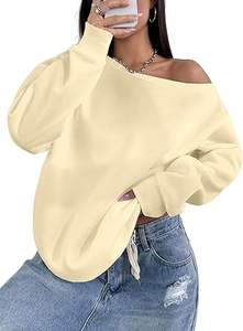 Pull-over oversize pour femme, sweat-shirt à épaules dénudées, manches longues, tissu tricoté respirant, décontracté, printemps, été, automne, hiver - Product Image 4