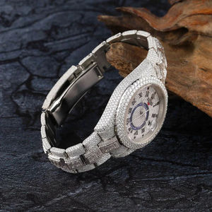 Montre automatique de luxe en acier inoxydable, sertie de diamants et de moissanite, mouvement suisse, résistante à l'eau, pour la vente en gros aux entreprises - Product Image 4