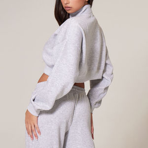 ชุดเสื้อสเวตเตอร์ผ้าฝ้าย2ชิ้นสำหรับผู้หญิงชุดเสื้อสเวตเตอร์ซิปครึ่งตัวโลโก้ออกแบบได้ตามต้องการ - Product Image 4