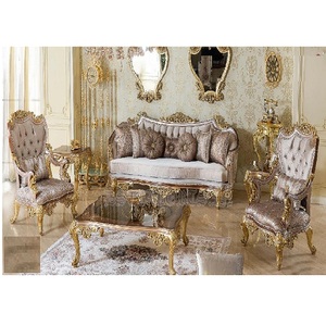 Conjunto de muebles de sala de estar con acabado brillante europeo, conjunto de sofá de cinco plazas de estilo francés tallado a mano - Product Image 1
