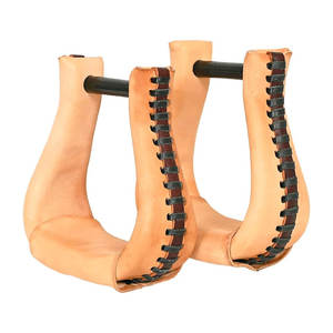 Western Saddle Bell Estribos Cuello de 3 pulgadas Aceite Premium Cuero curtido Bordes con cordones Pantalones Accesorio para montar a caballo Trail Ranch - Product Image 6