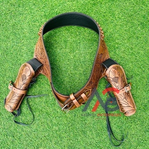 Hot Selling Custom Handmade <b>Tooled</b> Genuine <b>Leather</b> Western Cowboy Compatible Open Toe Double Rig Adjustable Belt Hunting Holster - Product Image 1