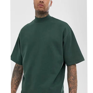 T-shirt en coton surdimensionné pour hommes personnalisé OEM Maillot vierge à col roulé vert vintage et épaules tombantes pour T-shirts de style décontracté - Product Image 3