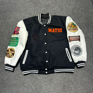 เสื้อแจ็กเก็ตเลตเตอร์แมนเสื้อแขนยาวคอตั้งสไตล์สตรีทคอตั้งผ้าวูลฤดูหนาวผ้าแคนวาสปักด้านหน้าเย็บปะติดปะต่อกันแขนหนัง - Product Image 3