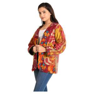 Boho Kantha แจ็คเก็ตสำหรับผู้หญิงทำด้วยมือผ้าฝ้ายวินเทจย้อนกลับได้น้ำหนักเบาเหมาะสำหรับแจ็คเก็ตแฟชั่นที่ทันสมัย - Product Image 4
