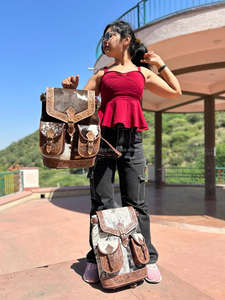 Mochila de cuero de vaca para mujer, mochila duradera de cuero genuino de alta calidad, con estilo occidental, novedad - Product Image 4