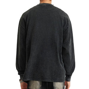 Sweat-shirt personnalisé grande taille pour hommes nouveau design 100% coton motif solide lavage à l'acide anti-rétrécissement col en O tricoté imperméable - Product Image 2