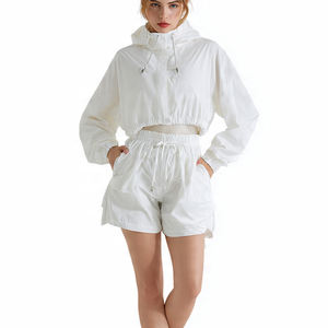 Women Crop Windbreaker Jacket Rain Shorts Set Hiking Mountain Waterproof Suit Ladies Rain <b>Camping</b> <b>Wind</b> <b>breaker</b> Shorts Set - Product Image 3