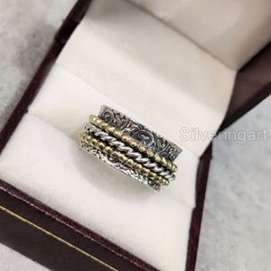 NOUVEAU Spinner Band Spiritual Ring Bague en argent sterling 925 Bague pouce pour femme Yoga Bijoux faits main Christmas Fidget Mens Spinner Ring - Product Image 2