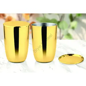 Alta qualidade em aço inoxidável copos de 2 peças com tampa SS Gold Color CLASSIC Design elegante