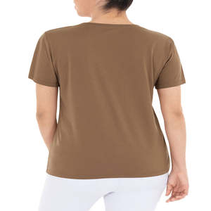เสื้อฤดูร้อนสำหรับผู้หญิงเสื้อคอวีแขนสั้นระบายอากาศสีพื้น - Product Image 4