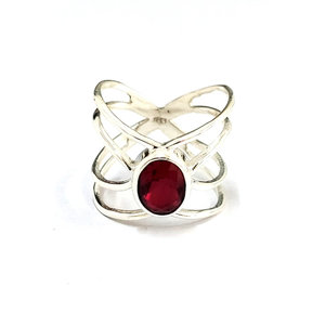 Double Band Red Garnet <b>Sterling</b> <b>Silver</b> Handmade Big <b>Ring</b> Unisex Geometric Bezel <b>Set</b> Oval Gemstone Good Quality Wholesale <b>Rings</b> - Product Image 1