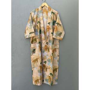 Bata Kimono de Algodón de Lujo para Mujer, Estampado Floral Indio, Bata de Verano Suave Tejida, Ropa de Descanso Diaria, Talla Única, ODM - Product Image 1