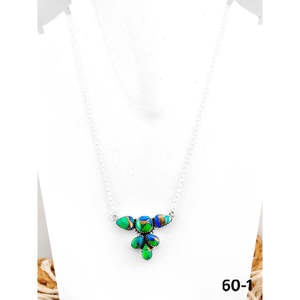 Southwest Handmade Peacock Dahlia & <b>Opal</b> <b>Necklace</b> with Sterling Silver Floral Pattern for Gift - Product Image 1