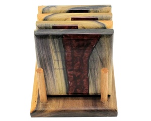 Venta al por mayor de posavasos cuadrados de madera de acacia y resina epoxi, los mejores posavasos de madera de acacia y borde de resina, el mejor posavasos para beber café - Product Image 1