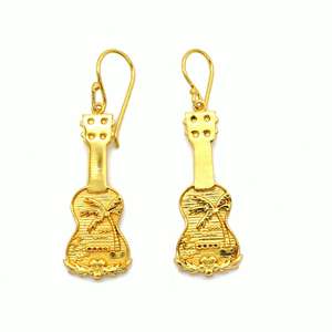 ต่างหูทองเหลืองชุบทอง18K เครื่องประดับแฟชั่นสุดพิเศษพร้อมดีไซน์กีตาร์สำหรับงานปาร์ตี้สไตล์เพลงตะวันตกของประเทศ - Product Image 1