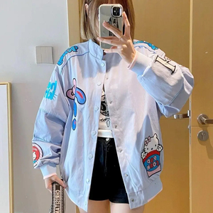 เสื้อโค้ทยูนิฟอร์มลายอะนิเมะ Hello Kitty สำหรับผู้หญิงเสื้อโค้ทปักลายน่ารักน่ารักสำหรับฤดูใบไม้ร่วงเสื้อโค้ทชุดโลโมทีฟทรงหลวมสำหรับเด็กผู้หญิง - Product Image 5