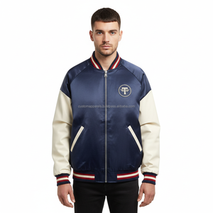 Custom 100% Polyester Satin <b>Varsity</b> College <b>Jacket</b> Zipper Closure Winter Bomber Letter Waterproof for University <b>Jackets</b> - Product Image 1