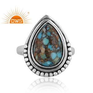 Anillo apilable de piedras preciosas turquesa de roca natural de plata esterlina oxidada más vendido, fabricante de joyería personalizada - Product Image 3