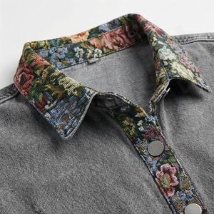 Veste en jean courte pour femmes, veste en jean délavée tendance, veste longue à manches longues pour femmes, vêtements décontractés élégants, streetwear, couleur personnalisée - Product Image 4