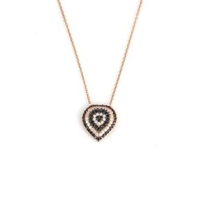 Elegante Colgante de Plata de Ley 925 con Ojo Turco y Corazón, con Piedras Blancas y Negras y Detalles en Oro Rosa, Ideal para Regalo - Product Image 2