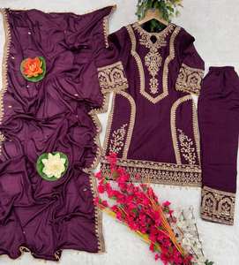 Costume Salwar de travail de broderie de soie Chinon par FabZone - Product Image 1