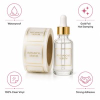 Étiquettes de bouteilles en vinyle transparent personnalisées, autocollants adhésifs, pelliculage mat, impression de logo en feuille d'or pour l'emballage cosmétique
