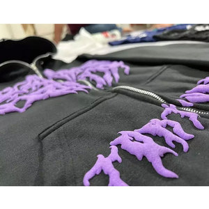 Sweat-shirts à capuche personnalisés en 3D imprimés en relief, vente en gros, poids lourd, GSM, lavés à l'acide, sweat-shirts à capuche OEM, usine, unisexe, délavés - Product Image 3