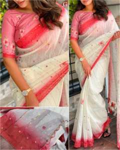 Tenue à la mode Style moderne Gadhwal lin coton Saree Blouse avec impression numérique arc-en-ciel fil main Katha travail à vendre - Product Image 4