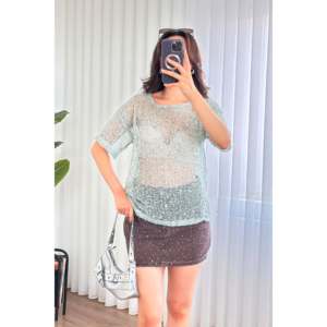 Blusa Verde Menta con Adornos de Lentejuelas al por Mayor - Verde Menta - Product Image 1