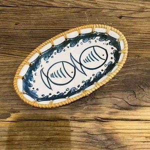 จานเซรามิกทรงวงรีถาดใส่ขนมหวายลายดอกไม้ตะกร้าใส่ผลไม้ถาดเสริฟหวายลายดอกไม้งานสานจากเวียดนาม - Product Image 1