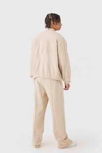 Nouvel ensemble survêtement décontracté pour homme avec pantalon de survêtement ample à plis et veste zippée à plis, logo personnalisé, tenue de sport - Product Image 3