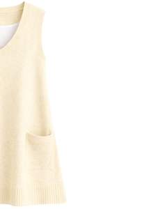 Women Sleeveless Knit Sweater Vest Light <b>Beige</b> V Neck Pocket Design Winter Wear Custom Manufacturer Wholesale OEM Supplier Trade - Product Image 5