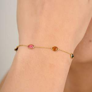 Hot Selling 100% Natural Oval <b>Tourmaline</b> 18K Solid Yellow Gold Custom Fine Chain Link <b>Bracelet</b> for Women Perfect Wedding Party - Product Image 4