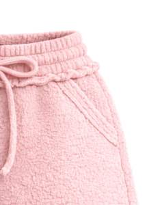 Shorts en molleton sherpa rose pastel pour femmes, confortables, doux, en peluche, vêtements de détente, taille élastique, cordon de serrage, décontractés, confort d'hiver - Product Image 3